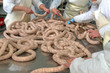 close-up making sausages automatic process