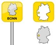 Bonn - Ortsschild, Button und Deutschlandkarte