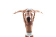 Smiling acrobat posing leaning on partner