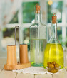 Original glass bottles with salad dressing