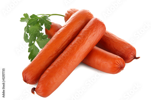 Photo: Yummy Sausages isolated on white Yummy Sausages isolated on white