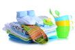 Pile of baby clothes isolated on white