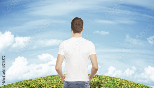 Photo: boy and green field boy and green field