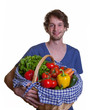 Junger Man mag Obst und Gemüse