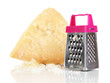 Piece of Parmesan cheese with grater isolated on white