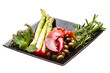 Lobster leg with salad and asparagus
