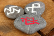 Fortune telling  with symbols on stones on wooden background