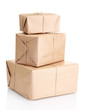 parcels boxes with kraft paper, isolated on white