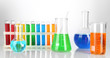 Test tubes with colorful liquids isolated on white