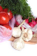 Vegetables on a board.