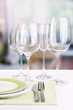 Table setting with glasses for different drinks