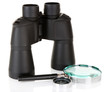 Photo: Black modern binoculars with magnifying glass and compass Black modern binoculars with magnifying glass and compass