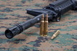 M4A1 carbine with cartridges on us marines camouflage uniform