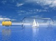 luxury yacht in the bottle. Concept - protection of travel.