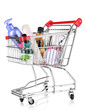 Cosmetics in cart isolated on white