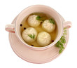 Tasty khinkali in .saucepan, isolated on white
