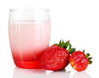 Delicious strawberry yogurt in glass isolated on white