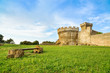 Populonia village landmark, walls and tower. Tuscany, Italy.