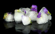 Ice cube with flowers, isolated on black