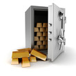 3d vault and gold bars on white background