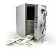 3d vault with money insiide, on white background