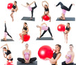 Collage of regnant fitness two women on yoga and pilates pose