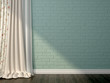 Blue brick and curtaince