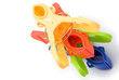 Photo: four pieces colorful clothespins stack up on white four pieces colorful clothespins stack up on white