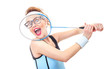 Surprised funny fit woman playing with recket