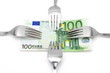concept of tight budget with banknote and fork