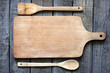Photo: Empty vintage cutting board on planks food background concept Empty vintage cutting board on planks food background concept