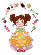 Girl and sweets.Vector EPS 8