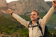 Feels freedom man on the mountain landscape