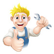 Cartoon mechanic or plumber with wrench