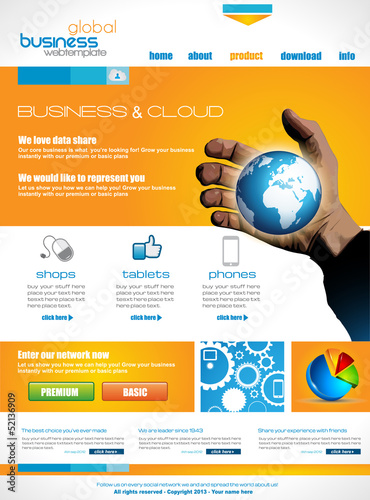 Vector: Website template for corporate business and cloud purposes. Website template for corporate business and cloud purposes.