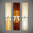 set of golden banners with white bows and ribbons