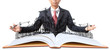Photo: man and open book with building construction on white man and open book with building construction on white
