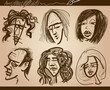 Vector: people faces caricature drawings set people faces caricature drawings set