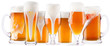 Frosty fresh beer collection with foam isolated
