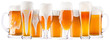Frosty fresh beer collection with foam isolated