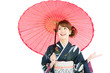 Beautiful japanese kimono woman isolated on white background