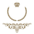 Elegant gold frame banner with crown, floral elements on the or