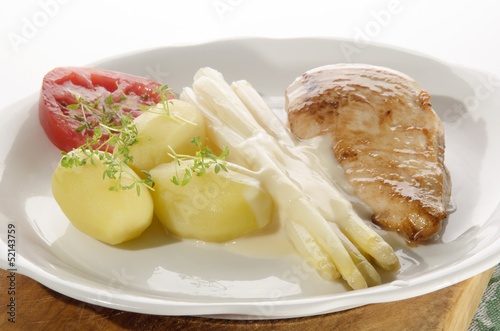 Photo: white asparagus with potato and tomato white asparagus with potato and tomato