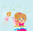 Illustration: little girl reading fairy tales little girl reading fairy tales