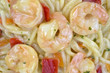 Close view of angel hair pasta with shrimp