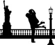 Couple in love in New York silhouette