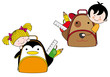 Vector: Children with backpacks for school shaped dog and penguin Children with backpacks for school shaped dog and penguin