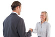 Businessman holding business woman hand