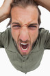 Overhead angle of shouting man