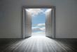 Doorway revealing bright blue sky